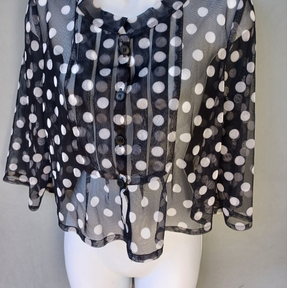 Heide Ost black/white polka dots cropped sheer mesh top S. - Picture 2 of 4